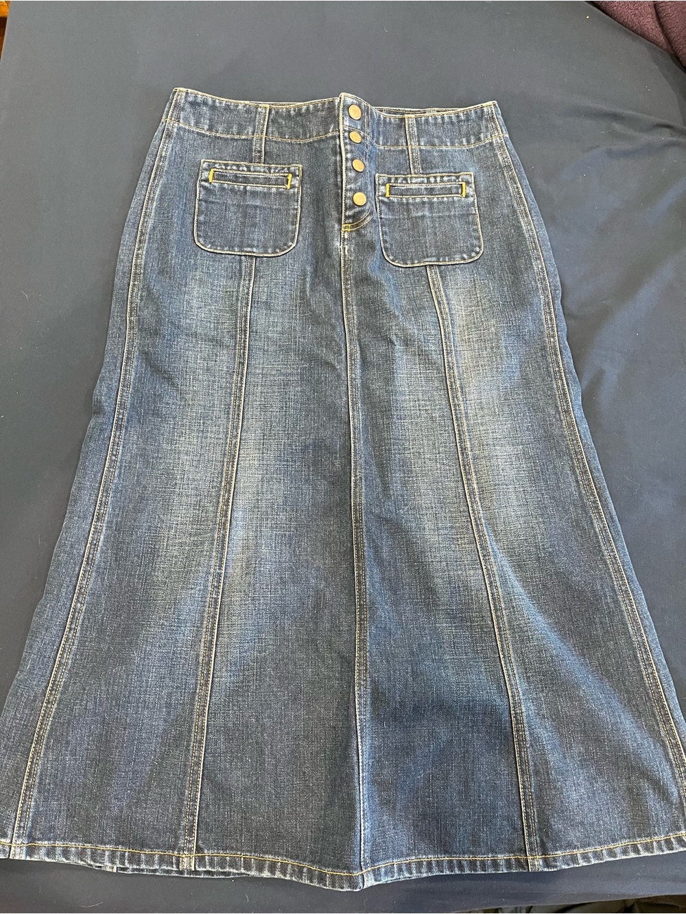 GAP Denim A-Line Maxi Skirt with Front Button Detail - Blue
